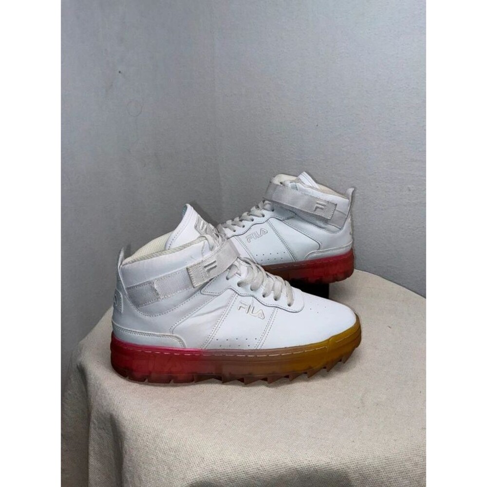 Fila High Top Platform Sneakers White Pink Yellow Translucent Sole Women’s